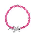 Zirkon Taşlı Pırlanta Montür Gümüş Rengi Kaplama Pembe Boncuklu Kertenkele Sembollü Strech Gümüş Bileklik