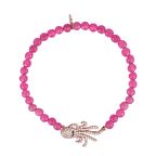 Zirkon Taşlı Pırlanta Montür Rose Altın Kaplama Pembe Boncuklu Ahtapot Sembollü Strech Gümüş Bileklik