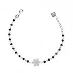 Zirkon Taşlı Pırlanta Montür Gümüş Rengi Altın Kaplama Siyah Rosary Papatya Gümüş Bileklik