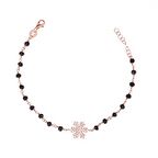 Zirkon Taşlı Pırlanta Montür Rose Altın Kaplama Siyah Rosary Papatya Gümüş Bileklik