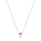 Zİrkon Taşlı Pırlanta Montür Rose Altın Kaplama Taclı Kalp Figürlü Gümüş Kolye