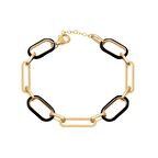 Altın Kaplama Siyah Mineli Fantezi Gümüş Bileklik