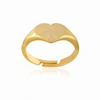 Altın Kaplama Kalp Desenli Ayarlanabilir Gümüş Yüzük