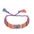 Zİrkon Taşlı Pırlanta Montür Gümüş Rengi Kaplama Göz Figürlü Renkli İpli Makrome Gümüş Bileklik