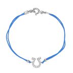 Zirkon Taşlı Pırlanta Montür Gümüş Rengi Kaplama Turkuaz İpli At Nalı Bileklik