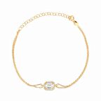 Zirkon Taşlı Pırlanta Montür Altın Kaplama Çift Zincirli Baget Taşlı Gümüş Bileklik