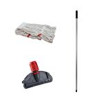 Dar Yedek Islak Mop Takımı - Beyaz 350 Gr. 17 Cm. Islak Mop + Metal Sap + Mop Tutucu