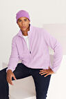 Erkek Lila Anti-Pilling Tüylenme Yapmayan Standart Fit Bato Yaka Sweatshirt Polar Ceket