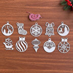 10 Parça Kırmızı Beyaz İpli Karışık Model Ahşap Yılbaşı Ağaç Süsü