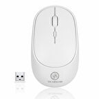 Ergonomik Sessiz Kablosuz Mouse Beyaz (USB Alıcılı Ofis ve Oyun Faresi)