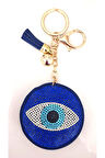 Hediyelik Taşlı Nazar Boncuklu Anahtarlık - Çanta Süsü - Mavi 14,5x6,5 Cm