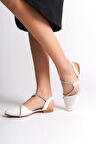 HANNAH Lastikli Ortopedik Rahat Taban Taş Detaylı Kadın Babet Ayakkabı  CKT - Beyaz