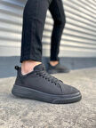 JY204 Flex Bağcıklı Keten Kumaş Erkek Günlük Sneaker Ayakkabı KST - Siyah