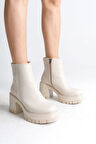 LISSE Fermuarlı Ortopedik Taban Kalın Topuklu Kadın Bot CKT - Krem