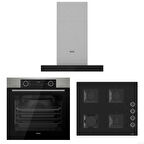 Ferre Fryart Siyah Set ( D100 T Tipi Siyah Davlumbaz-SS205 Siyah Ocak- XE63MI Fryart İnox Fırın)