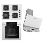 Ferre Steamart-Fryart-Silentart Serisi Beyaz Set (SC406-WFA + QEP64CB +D081-SA ) - Döküm Izgara / 65 cm Ocak