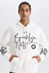 DeFactoFit NBA Brooklyn Nets Oversize Geniş Kalıp Kapüşonlu Kalın Sweatshirt D8513AX25SPER105