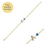 14k Altın Nazar Boncuklu A Harfli Bileklik