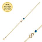 14k Altın Nazar Boncuklu S Harfli Bileklik