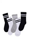 Çocuk Çorap Soket 3 Çift Unisex Beyaz-Siyah-Gri
