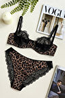 Leopar Desenli Dantel Detaylı Sütyen Külot Takımı - Şık İç Giyim Takımı