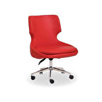 F-601 Kırmızı Deri Ofis Çalışma Koltuğu Krom Ayak