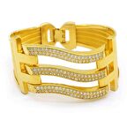 Ferizz Altın Kaplama 3 Sıra Kaburga Zirkon Taşlı Kelepçe Bilezik-6cm-5.8cm Boy