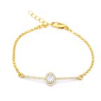 FerizZ Altın Kaplama Ezme Zincirli Oval Zirkon Taşlı Kadın Bileklik BLK-501