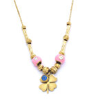 Altın Kaplama Pembe Boncuklu Yonca Kolye 45 cm KLY-452