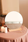 Yuvarlak Estetik Asimetrik Ahşap Makyaj Aynası - 25 cm (Çerçevesiz)