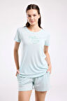 Kadın Mint Şortlu Cep Detaylı Kısa Kollu Pijama Takımı R.O.8.9.Z.E.8.8..L.T.