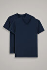 Erkek Lacivert V Yaka T-Shirt 2'li Bambu Likralı