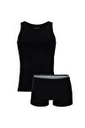 Erkek Siyah Atlet ve Boxer 2'li Set, Modal & Pamuklu & Likralı