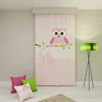 PAREDORA Dalda Pembe Baykuş Tek Kanat Fon Perde