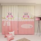 PAREDORA Pembe Baykuş Çift Kanat Fon Perde