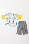 Erkek Çocuk Sarı Kollu Basic Baketboll Desenli Tişörtlü Şortlu Takım