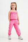 Kız Çocuk Fuşya Pantalonlu Poplin Takım
