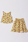 Kız Çocuk Ayçiçekli Desenli Etekli Vizkon Takım