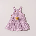 Kız Bebek Çocuk Kareli Ayıcık aksesuarlı Elbise