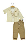 3' lü  Erkek Çocuk Açık Kahve Keten Gömlekli Takım