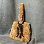 Uretti - Saime 7243 - El Yapımı Kahverengi Peluş El Çanta