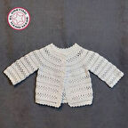 Uretti - Talia 8659 4701 El Örgüsü Koton İp Kız  Çocuk Beyaz Hırka- 0-6 Ay