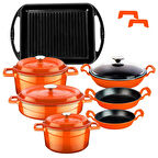 NEO Trendy 12 Parça Turuncu Döküm Tencere Seti