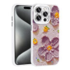 iPhone 14 Pro Max Kılıf Çiçek Desenli Parlak Taşlı Sert Silikon  Garden Kapak