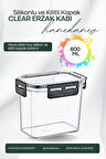 Clear Dikdörtgen Erzak Kabı - Silikonlu ve Kilitli Kapaklı Saklama Kabı 800 ML 14 x 11,5 Cm