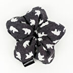 WoodyCord El Yapımı Gri Kutup Ayısı Desenli Pofuduk Scrunchie Toka