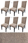 Jakarlı Dokuma Kumaş Likralı Esnek 6'lı Sandalye Kılıfı Kaliteli Streç Sandalye Örtüsü (6 ADET)