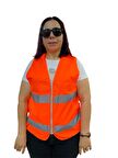 Fermuarlı Turuncu İkaz Yeleği XL Beden 59 cm