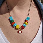 Bodrum Boncuklarıyla Cıvıl Cıvıl Göz Kolye ( Kırmızı Göz Boncuğu )