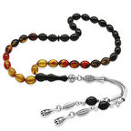 Kararmaz Metal Su Damlası Püsküllü Arpa Kesim Bilek Boy Süzme Bala-Siyah Ateş Kehribar Tesbih